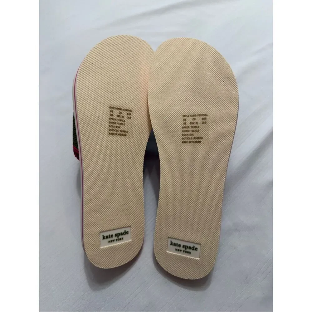 Kate Spade Festival Knit Green Pink Sandals Size 9 B New